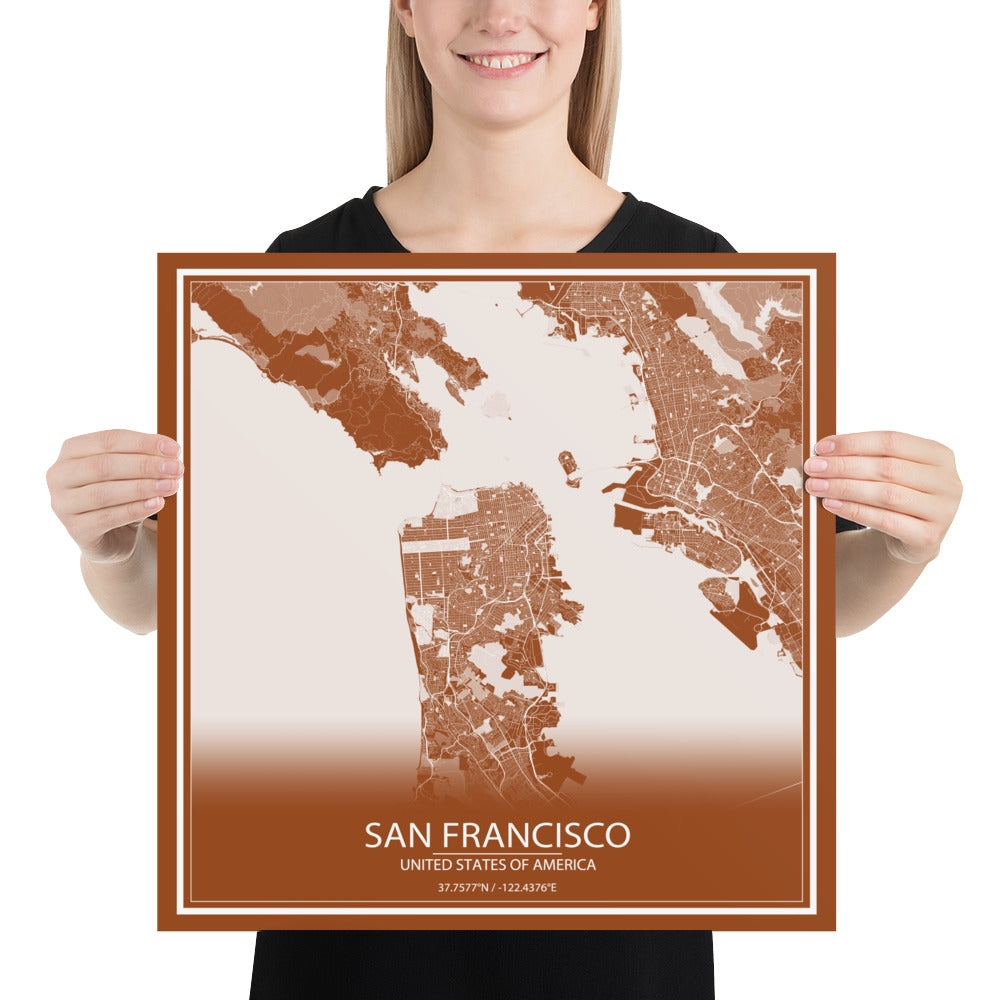 San Francisco Brown and White Paper Map