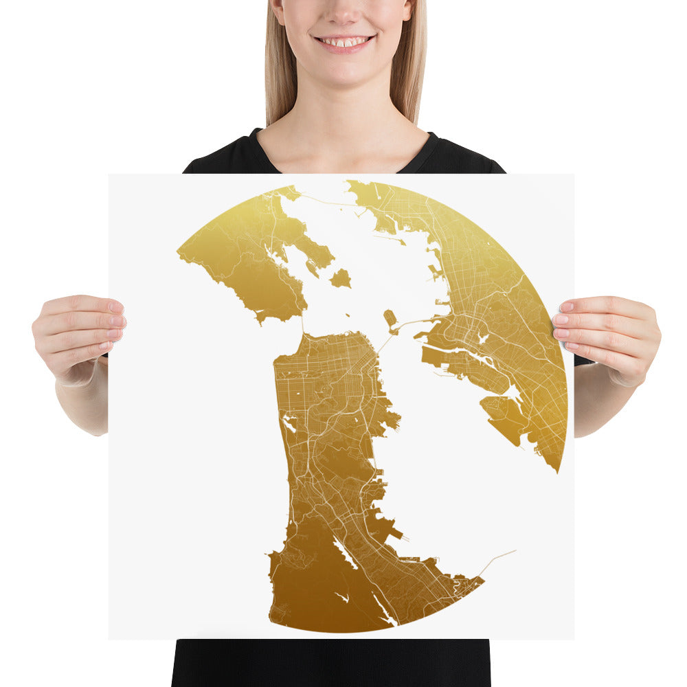 San Francisco Gold on White Paper Map