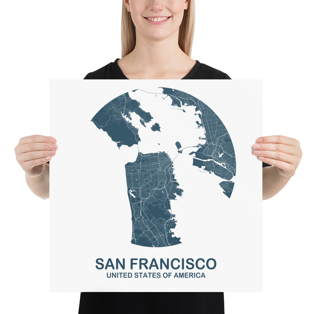 San Francisco Circular Blue Paper Map