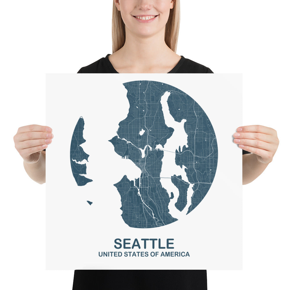 Seattle Circular Blue Paper Map
