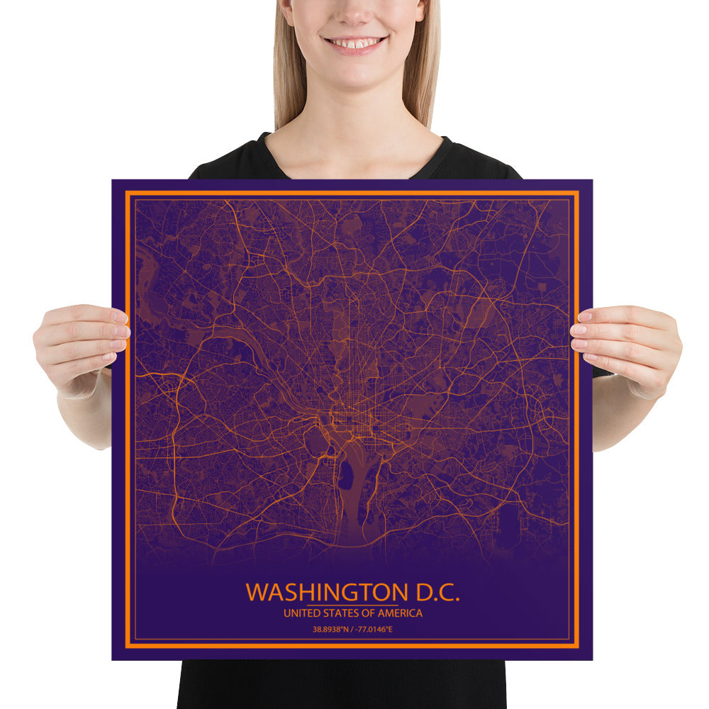 Washington, D.C. Purple and Orange Paper Map