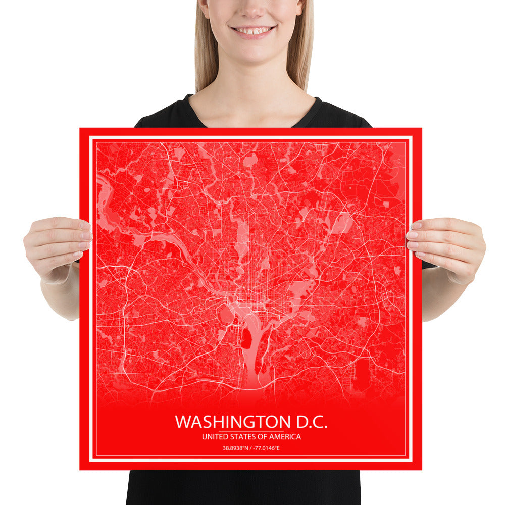 Washington, D.C. Red and White Paper Map
