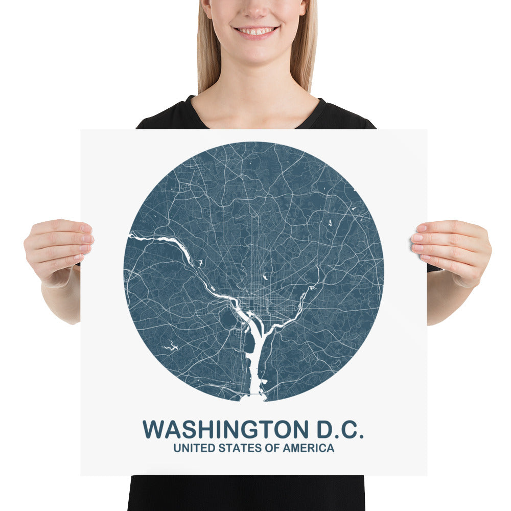 Washington, D.C. Circular Blue Paper Map