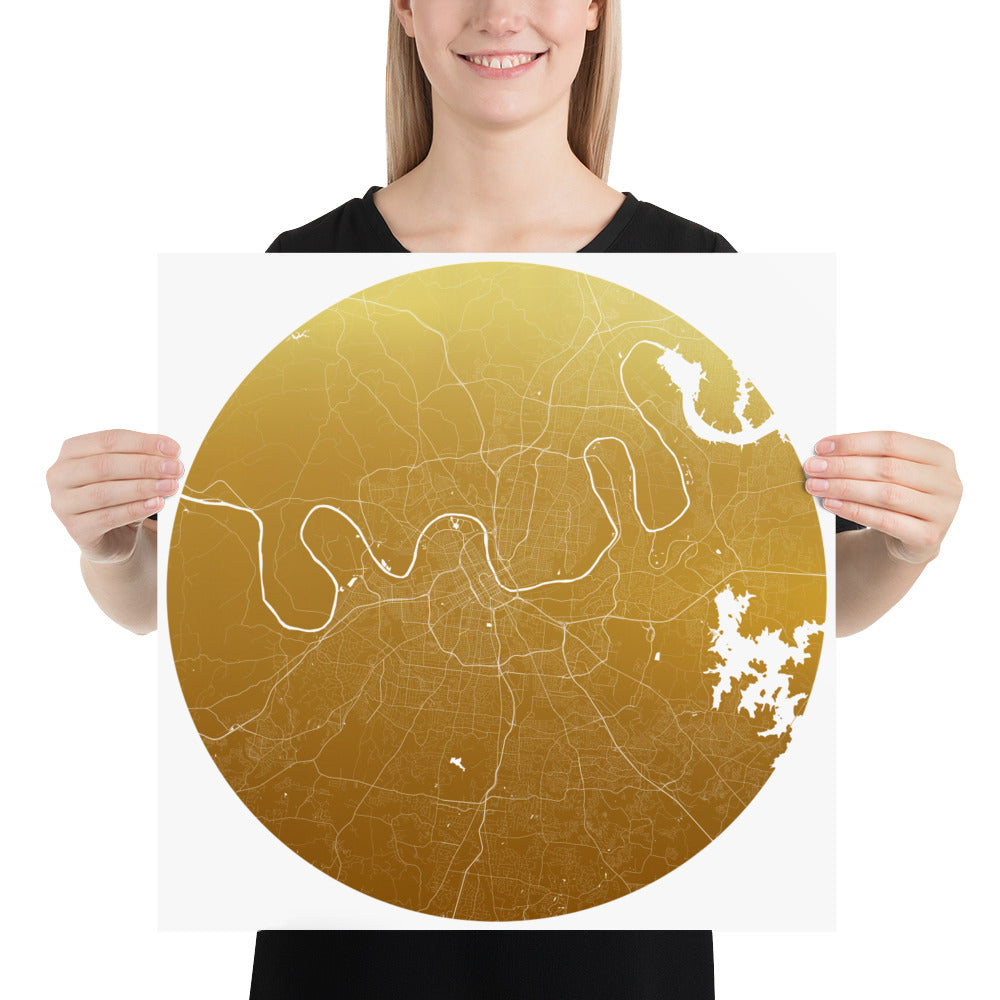 Nashville Gold on White Paper Map