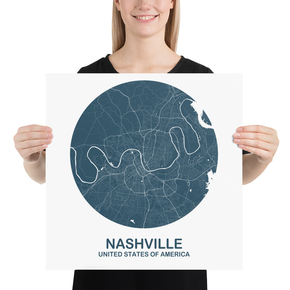 Nashville Circular Blue Paper Map