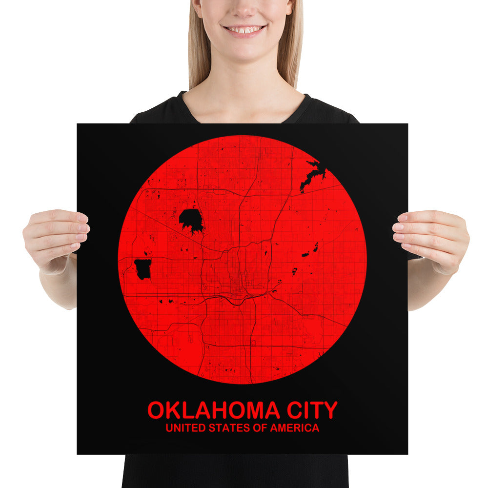 Oklahoma Circular Red on White Paper Map