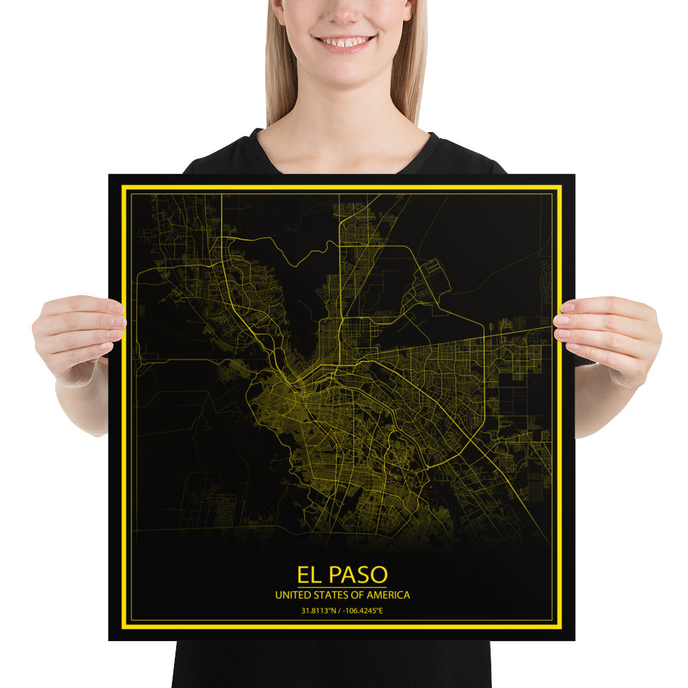 El Paso Black and Yellow Paper Map