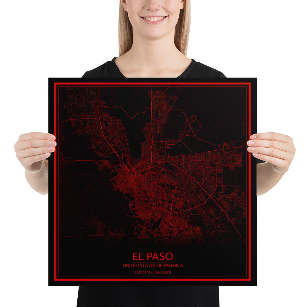 El Paso Black and Red Paper Map