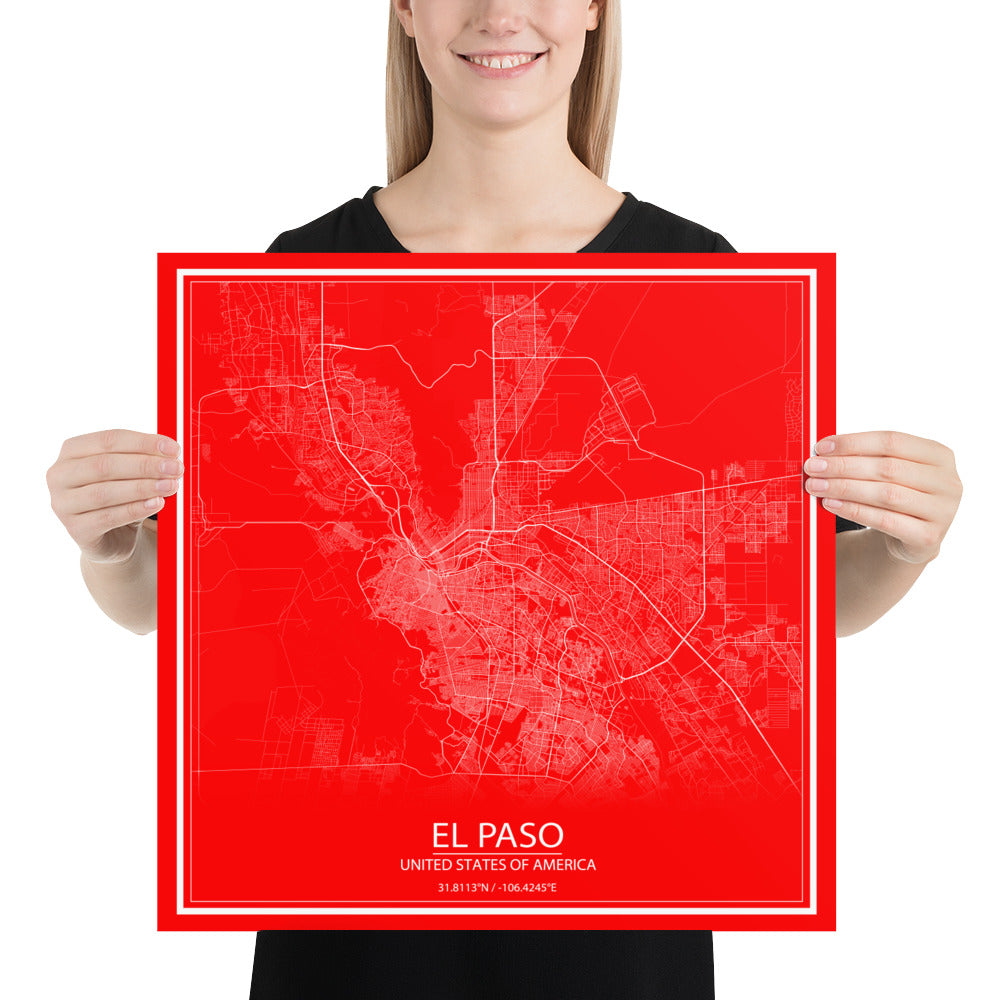 El Paso Purple and Red Paper Map