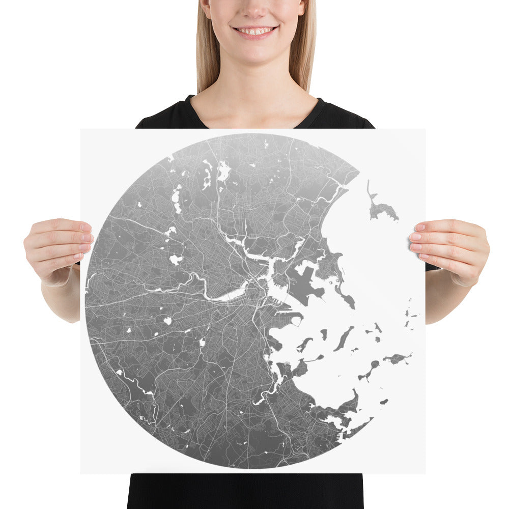 Boston Silver on White Paper Map