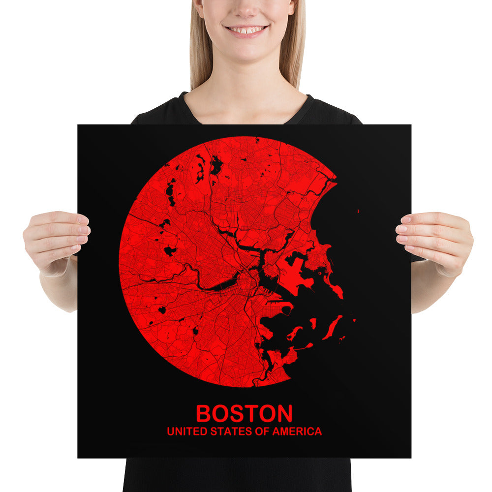 Boston Circular Red Paper Map