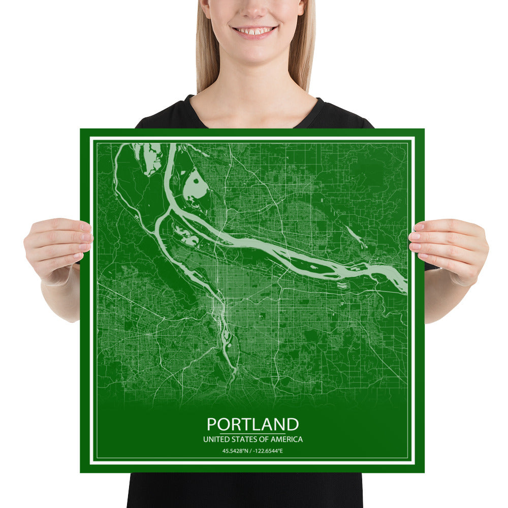 Portland Green and White Paper Map