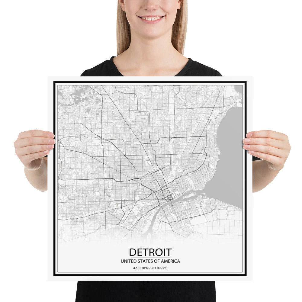 Detroit White Paper Map