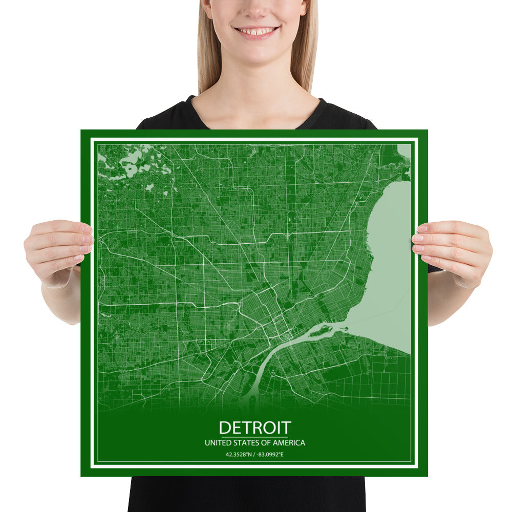 Detroit Green and White Paper Map
