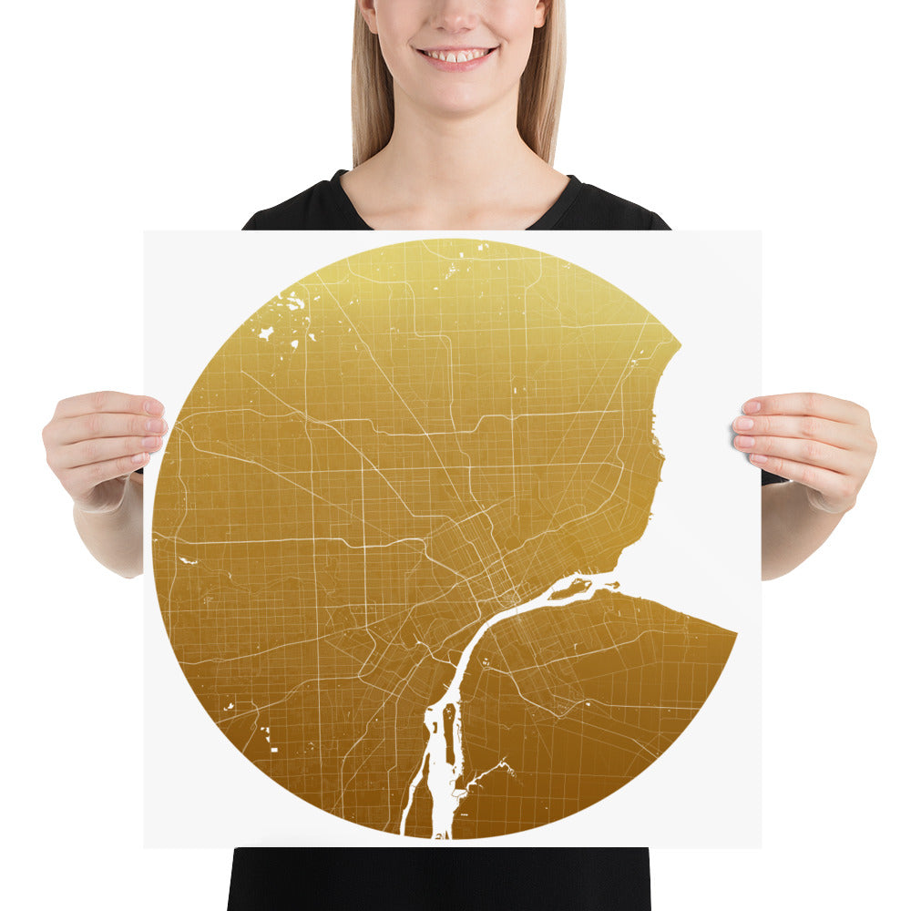 Detroit Gold on White Paper Map