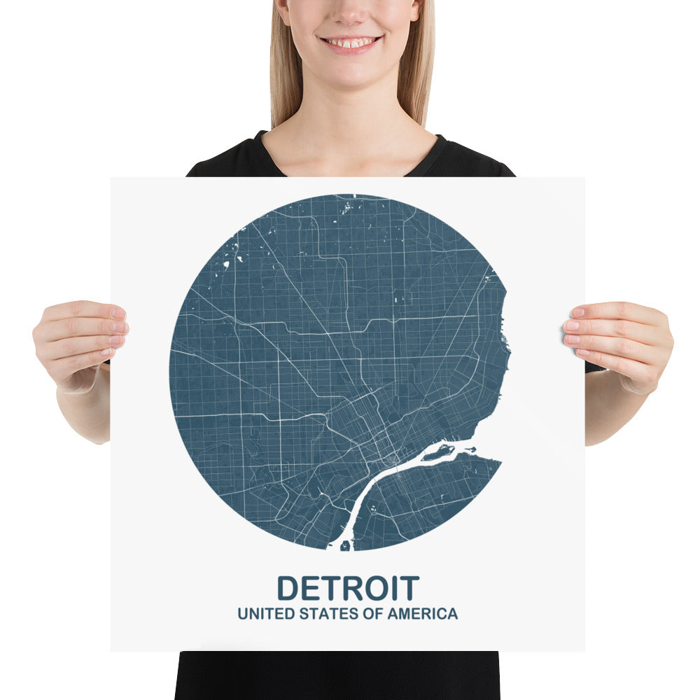 Detroit Circular Blue Paper Map