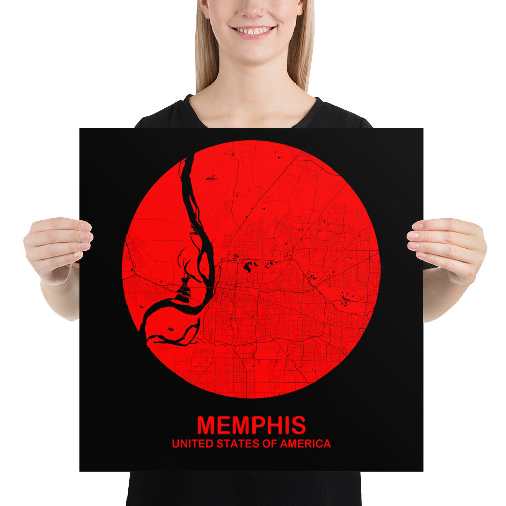 Memphis Circular Red Paper Map