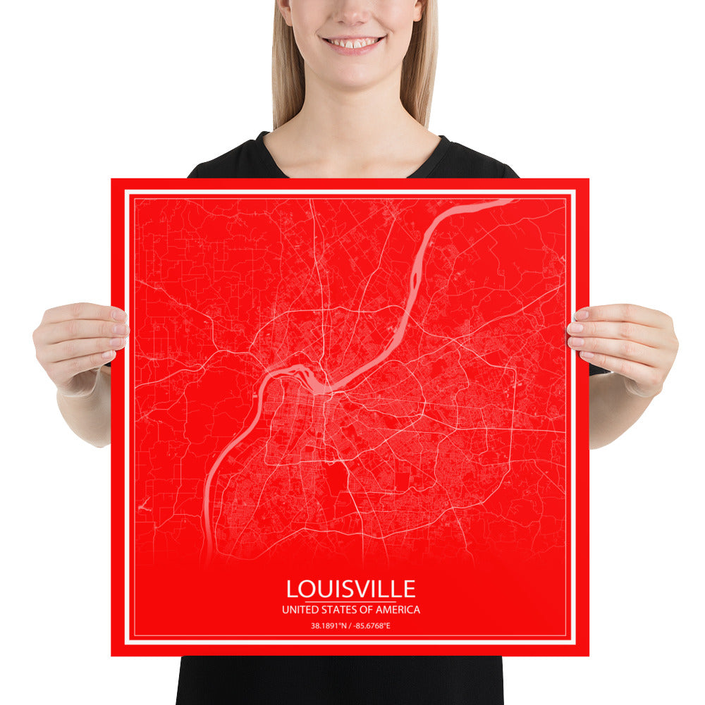 Louisville Red and White Paper Map