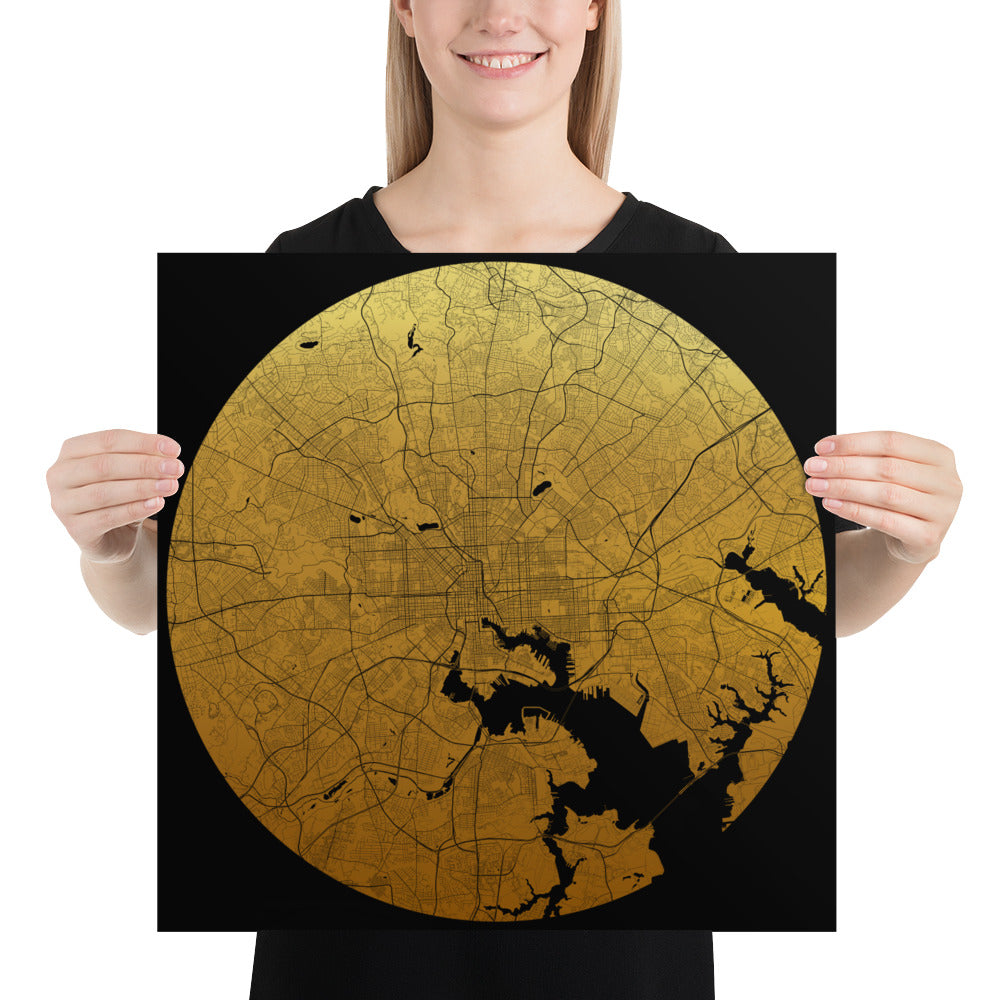 Baltimore Gold on Black Paper Map