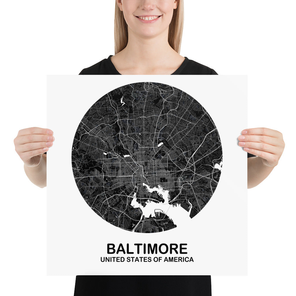 Baltimore Circular Black Paper Map