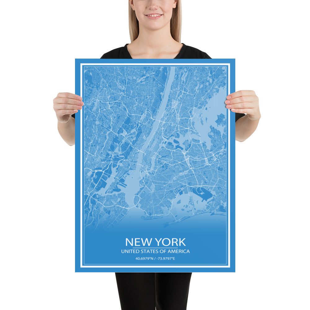 New York Blue and White Paper Map