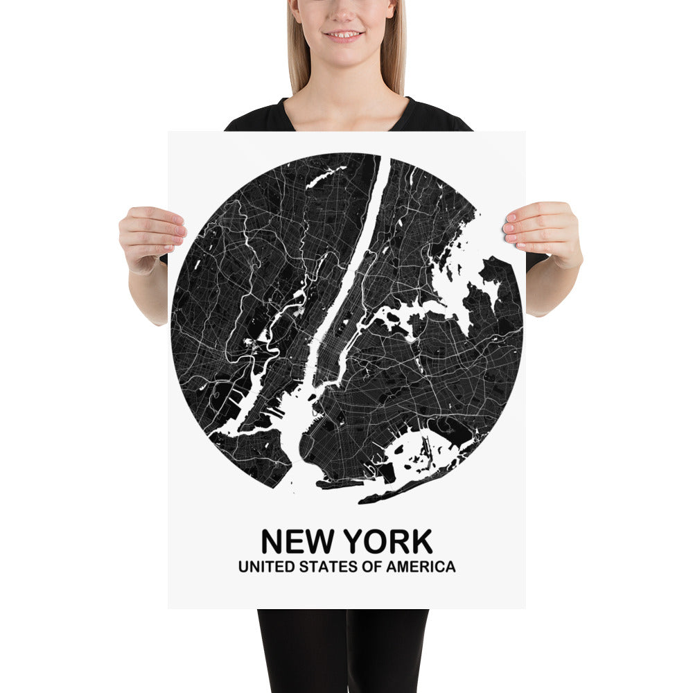 New York Circular Black Paper Map