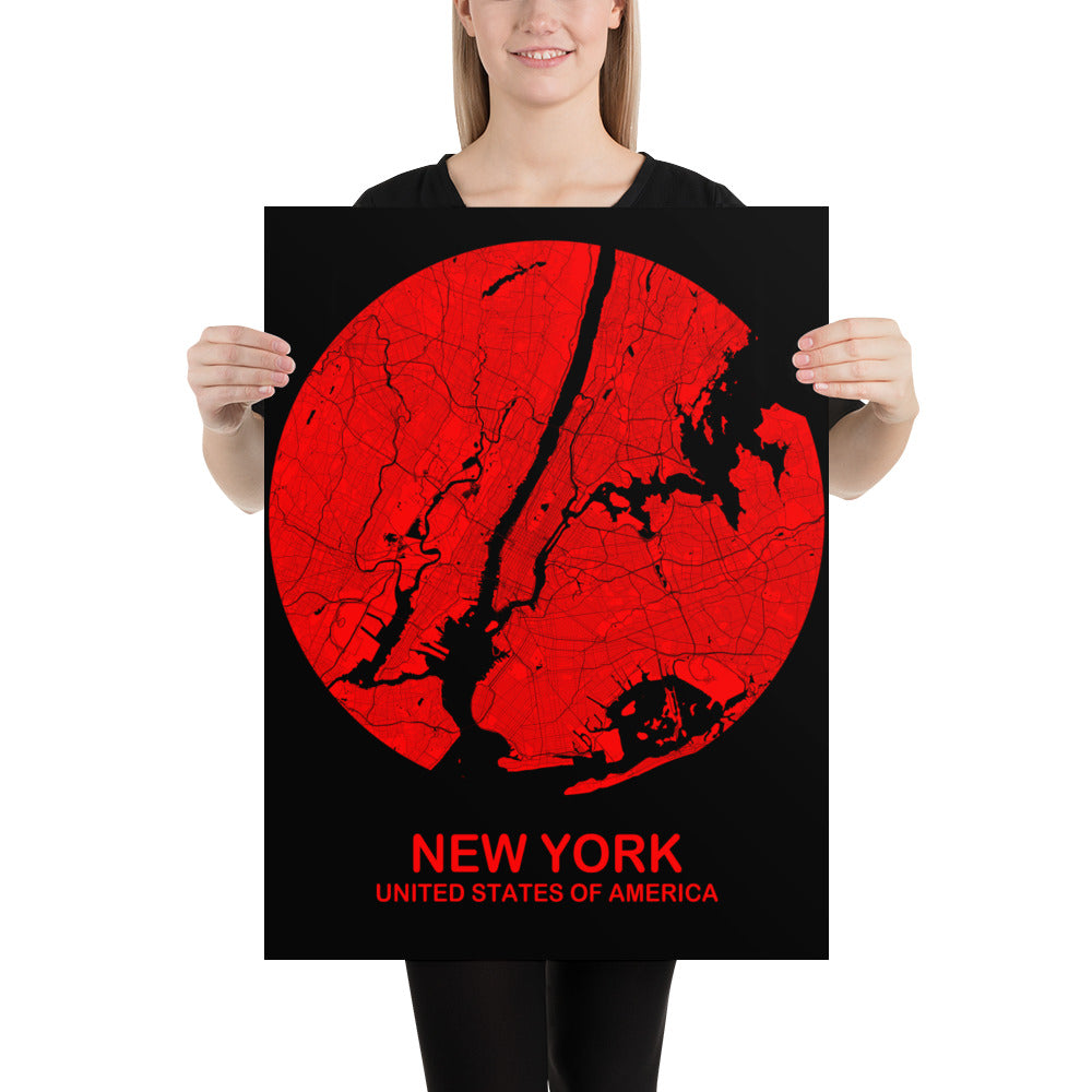 New York Circular Black Paper Map