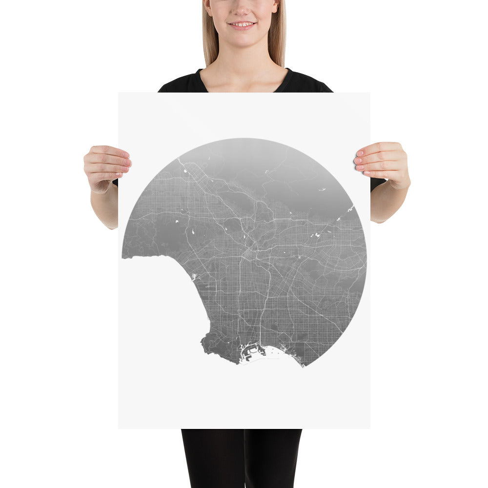 Los Angeles Silver on White Paper Map