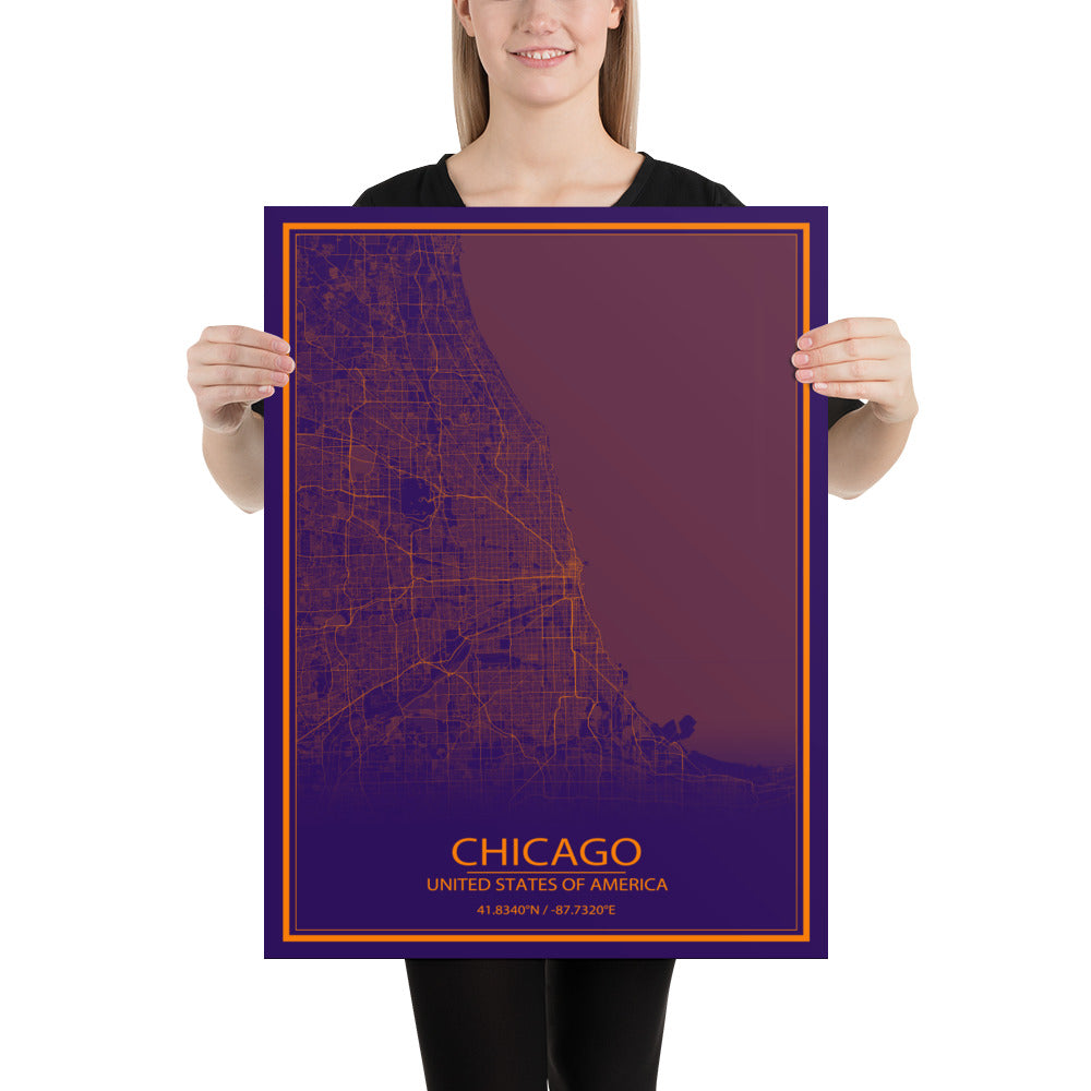 Chicago Purple and Orange Paper Map