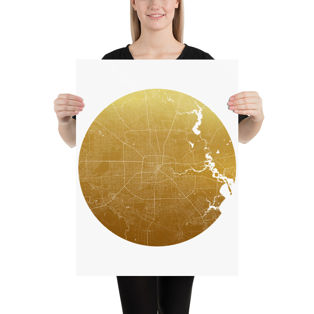 Houston Gold on White Paper Map
