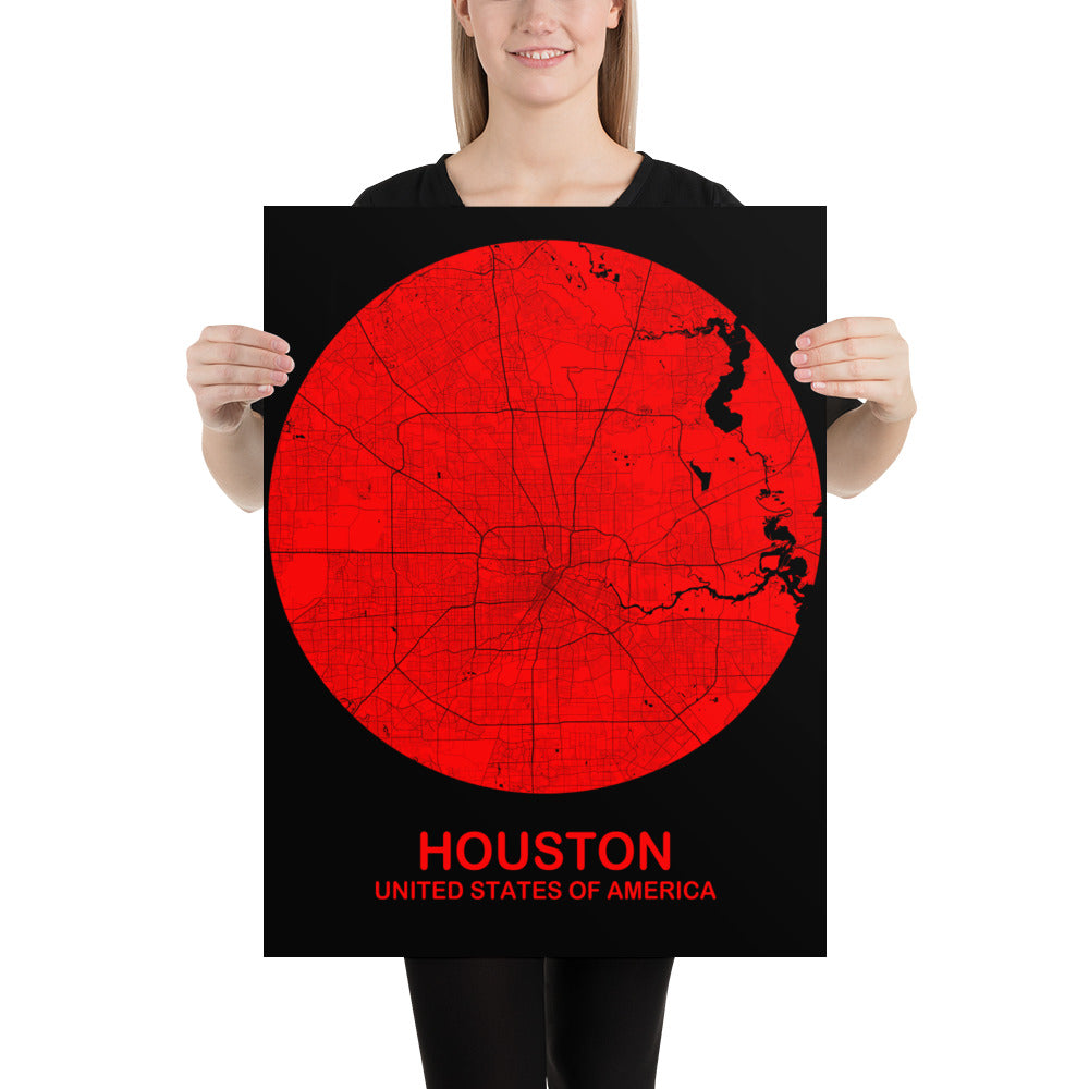 Houston Circular Red Paper Map