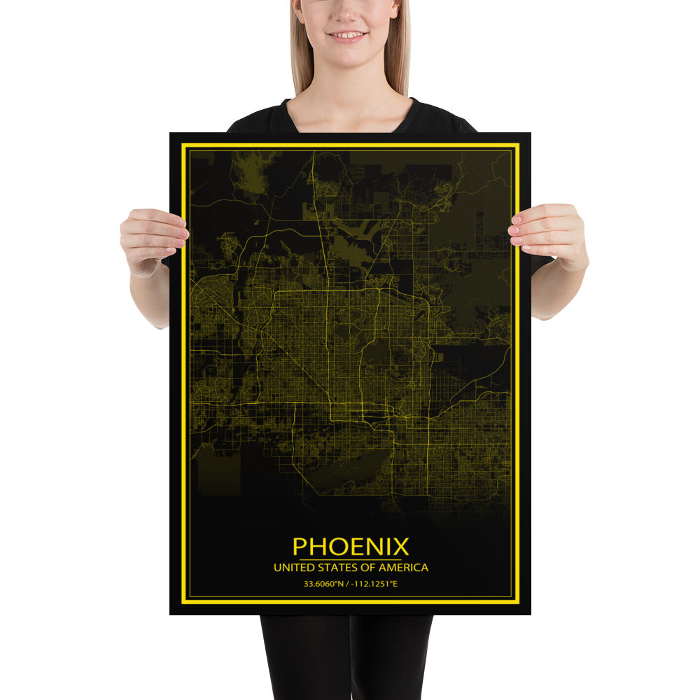 Phoenix Black and Yellow Paper Map
