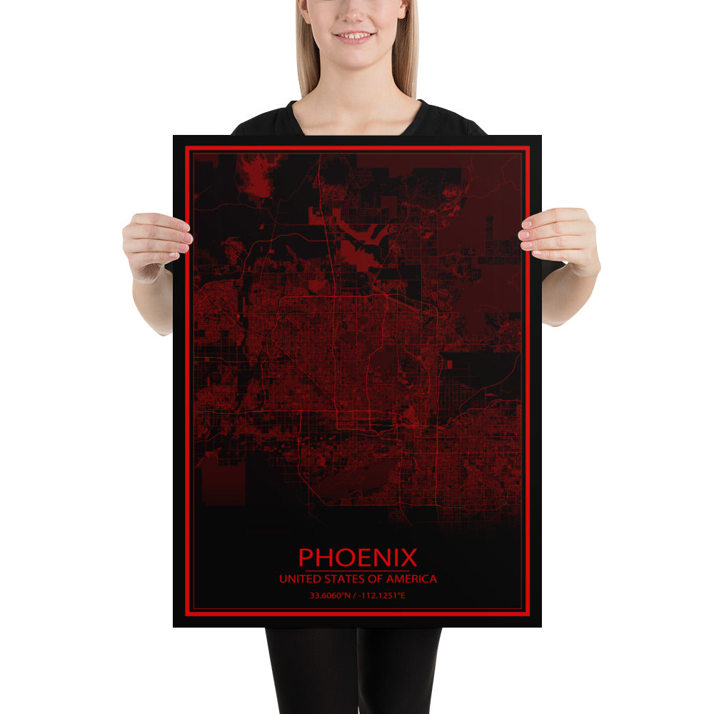 Phoenix Black and Red Paper Map
