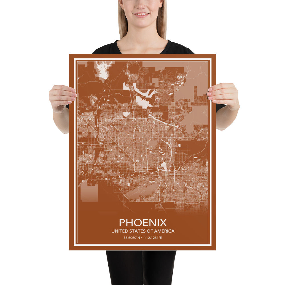 Phoenix Brown and White Paper Map