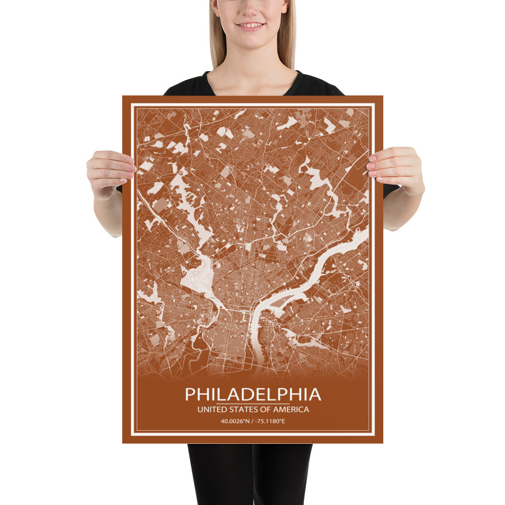 Philadelphia Brown and White Paper Map
