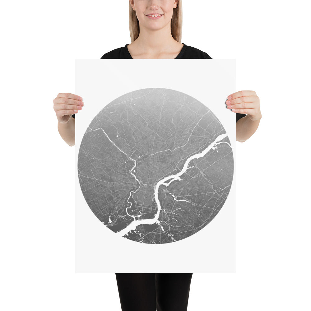 Philadelphia Silver on White Paper Map