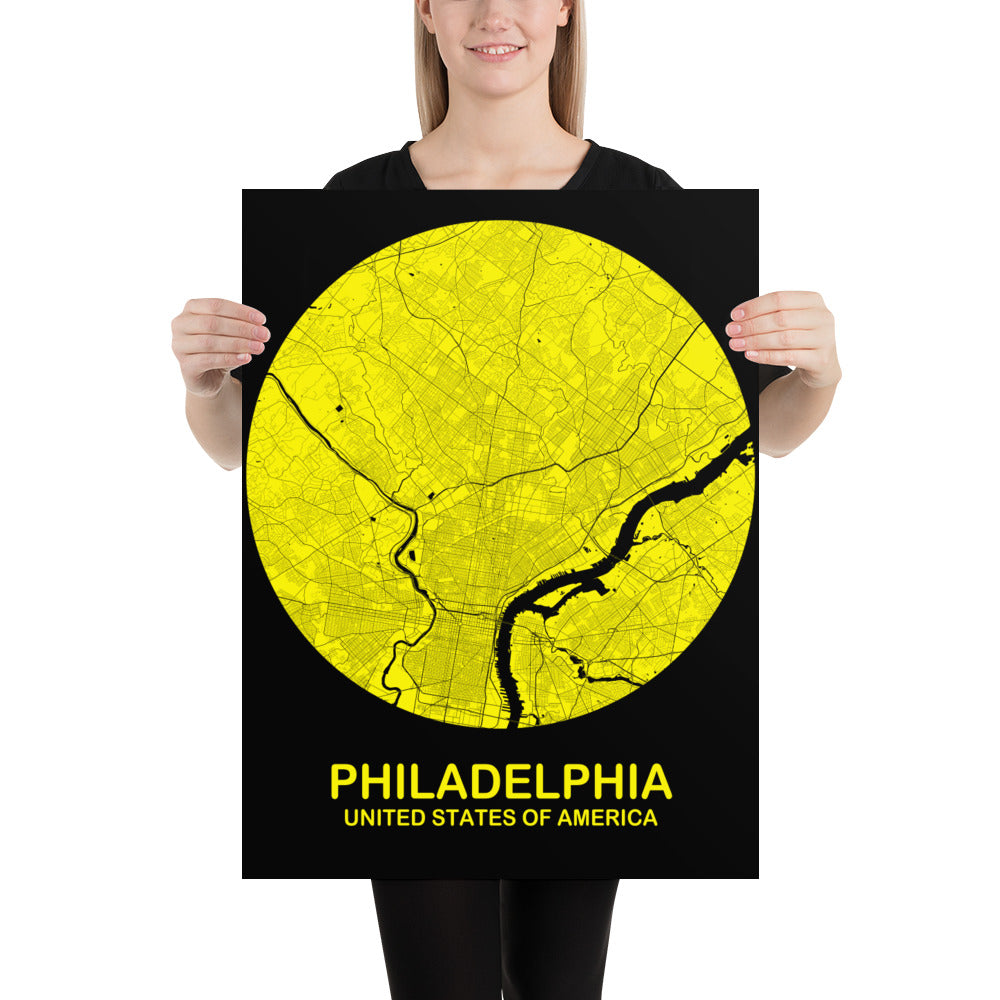 Philadelphia Circular Yellow Paper Map