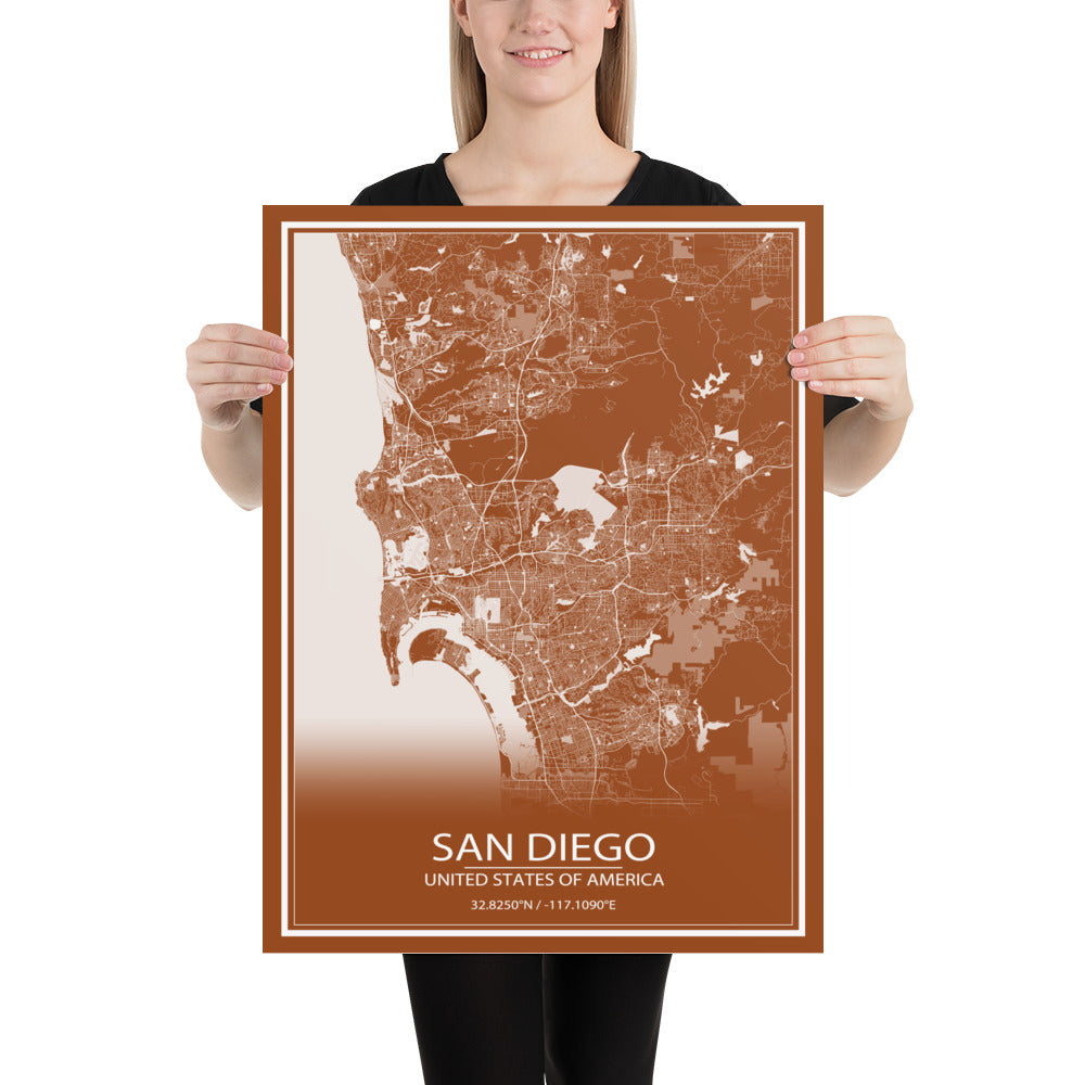 San Diego Brown and White Paper Map