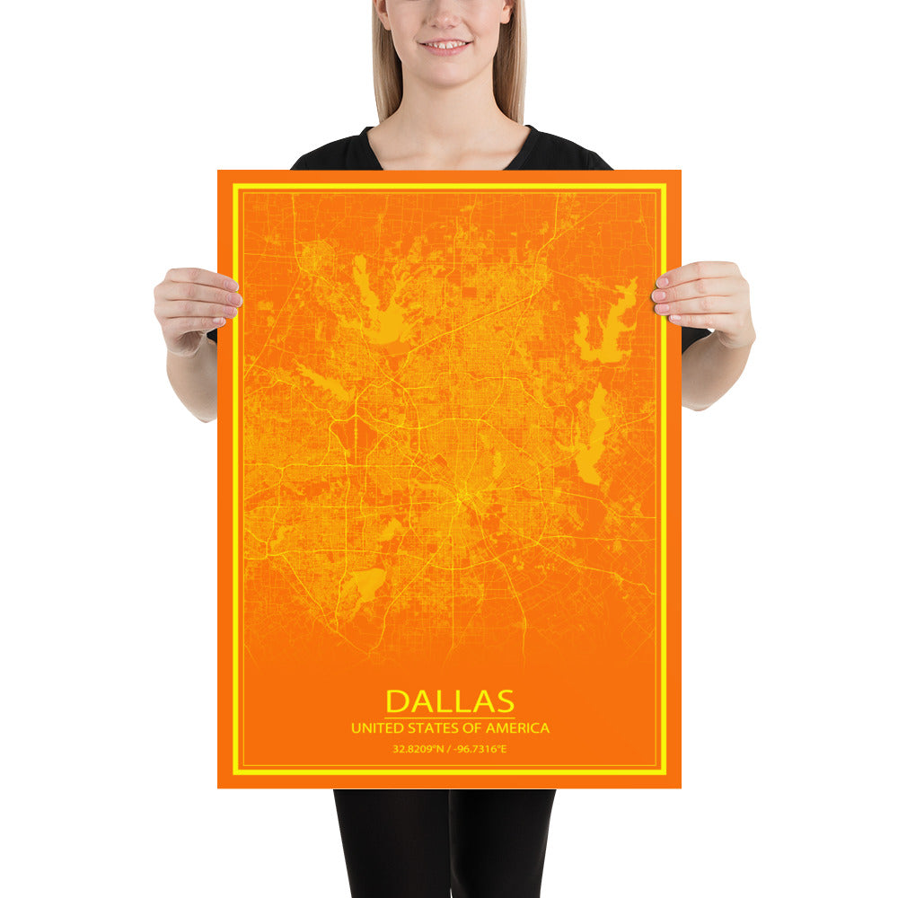 Dallas Orange and Yellow Paper Map