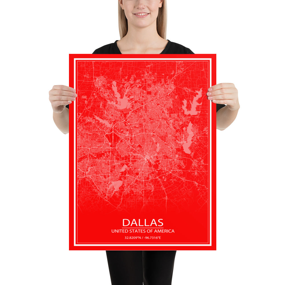 Dallas Red and White Paper Map