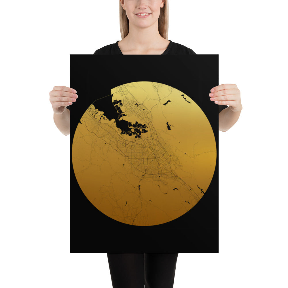 San Jose Gold on Black Paper Map