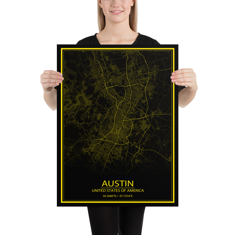 Austin Black and Yellow Paper Map