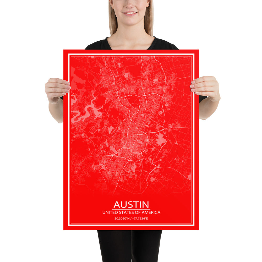 Austin Red and White Paper Map