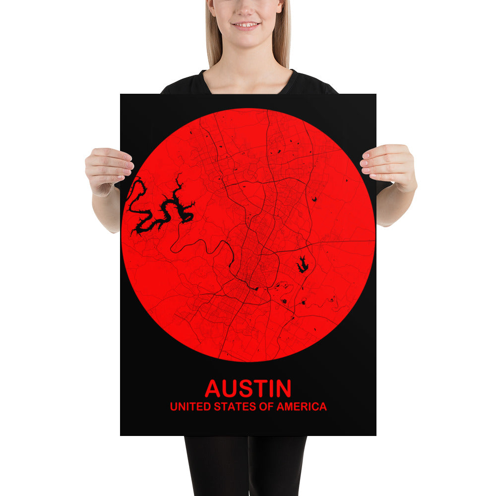 Austin Circular Red Paper Map