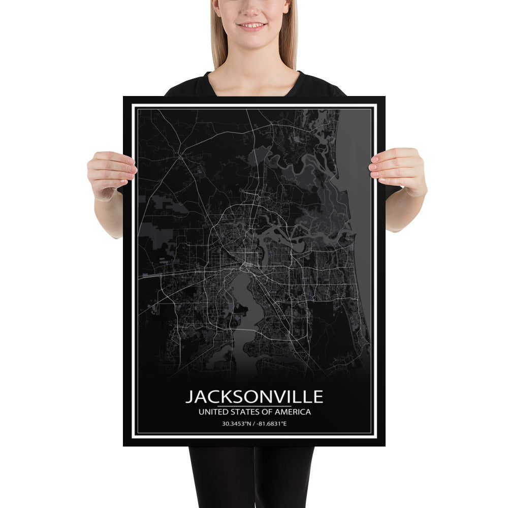 Jacksonville Black Paper Map