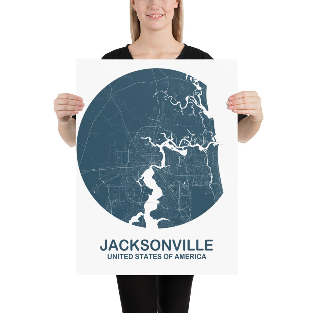 Jacksonville Circular Blue Paper Map