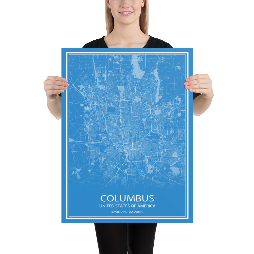 Columbus Blue and White Paper Map