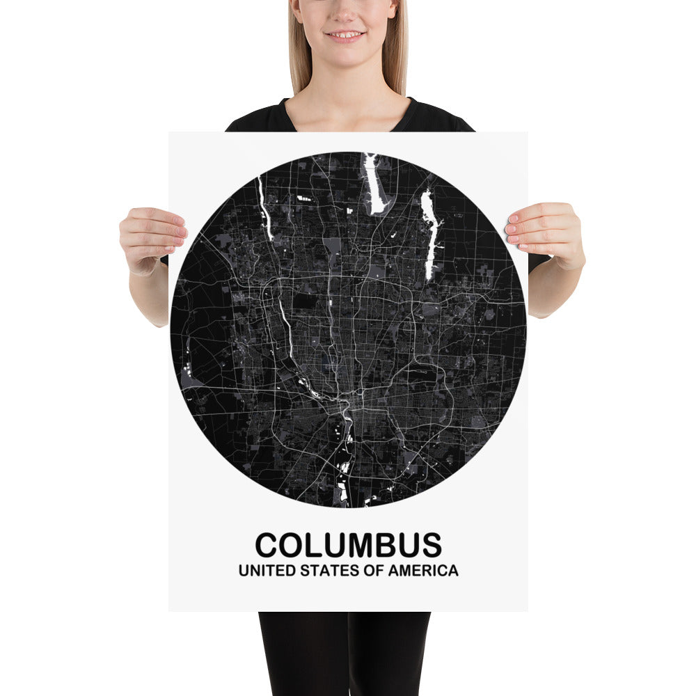 Columbus Circular Black Paper Map