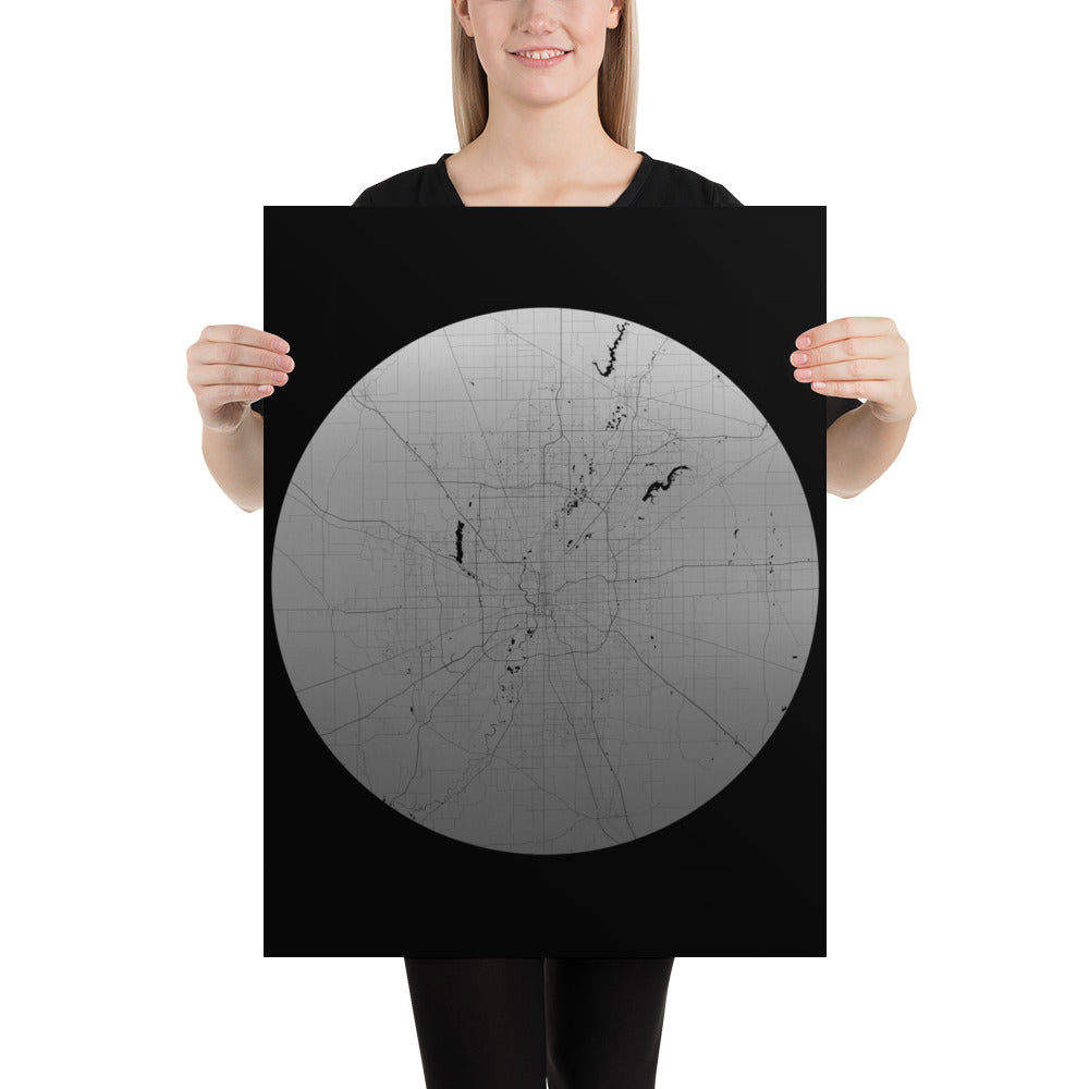 Indianapolis Silver on Black Paper Map