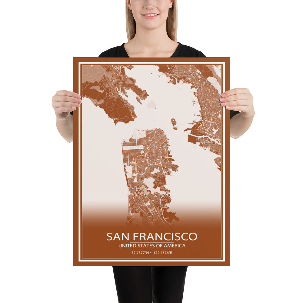 San Francisco Brown and White Paper Map